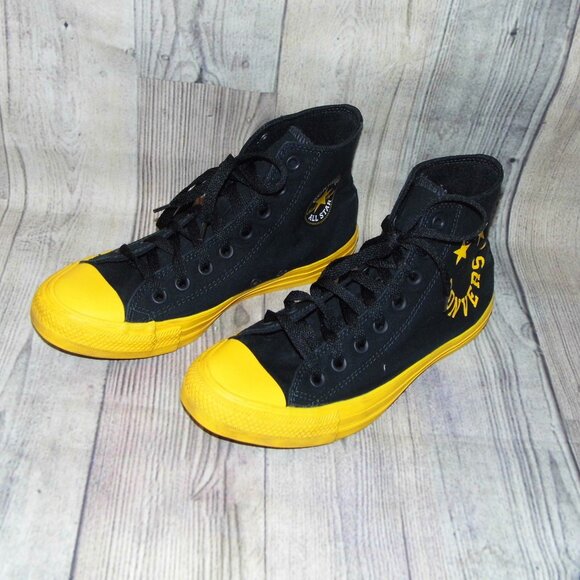 CONVERSE Chuck Taylor All Star High Black/Amarillo Smiley Face Sneakers Womens 9 - Picture 3 of 7
